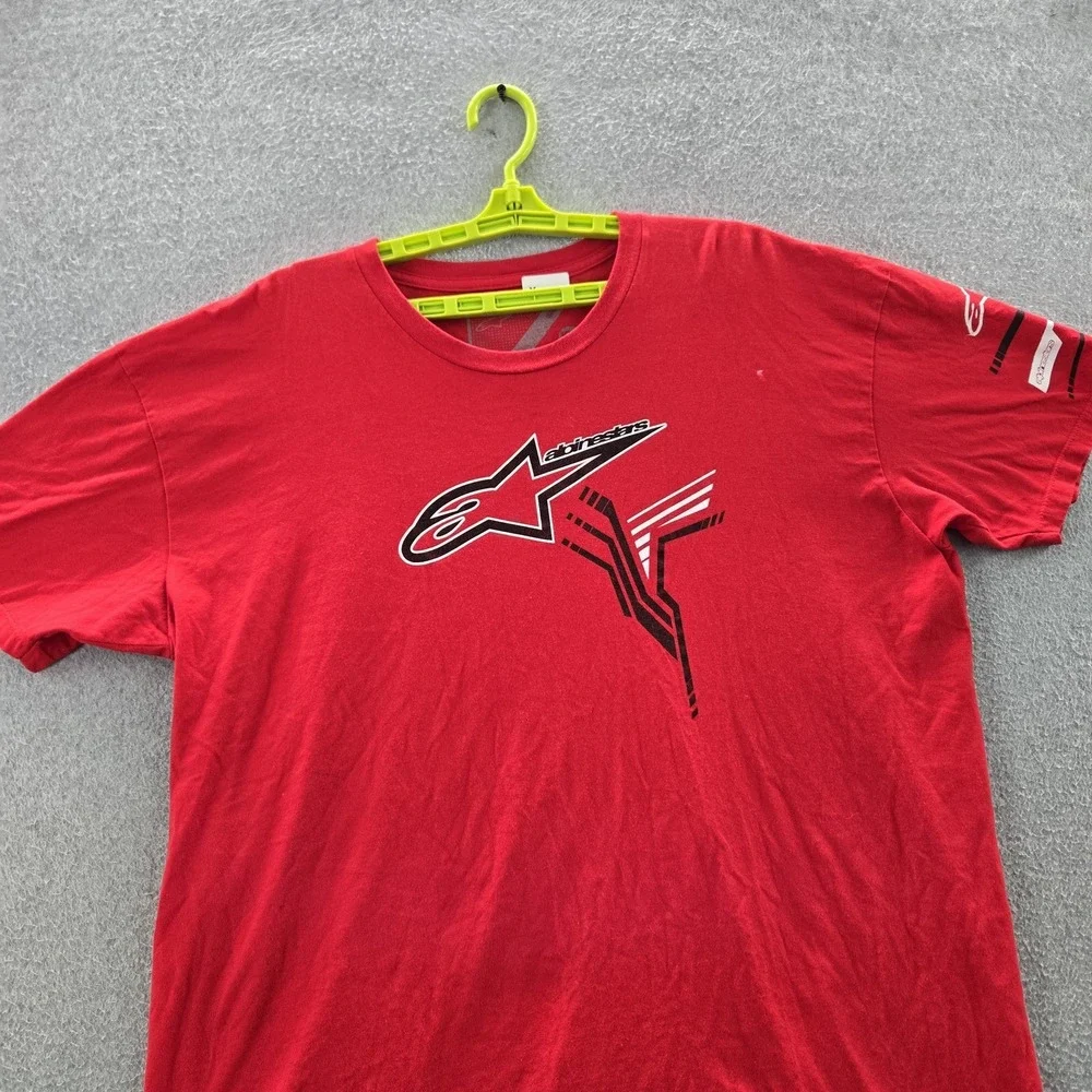 Alpinestars Men Shirt‎ 2XL Red Y2K Grunge Skate Logo Stripes Short Sleeve